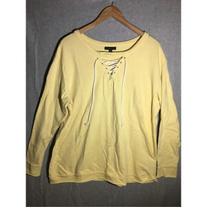 Womens Lane Bryant Sweater Yellow Lace Up Front Detail Thick Trendy